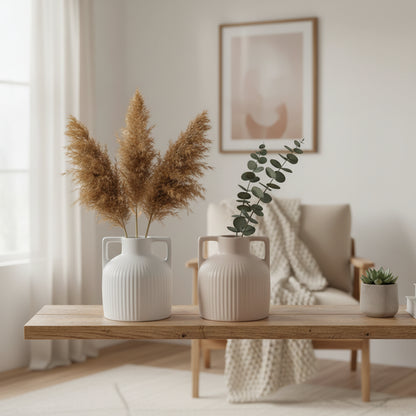 Vase Amphore en Céramique Striée – Design Rustique Chic