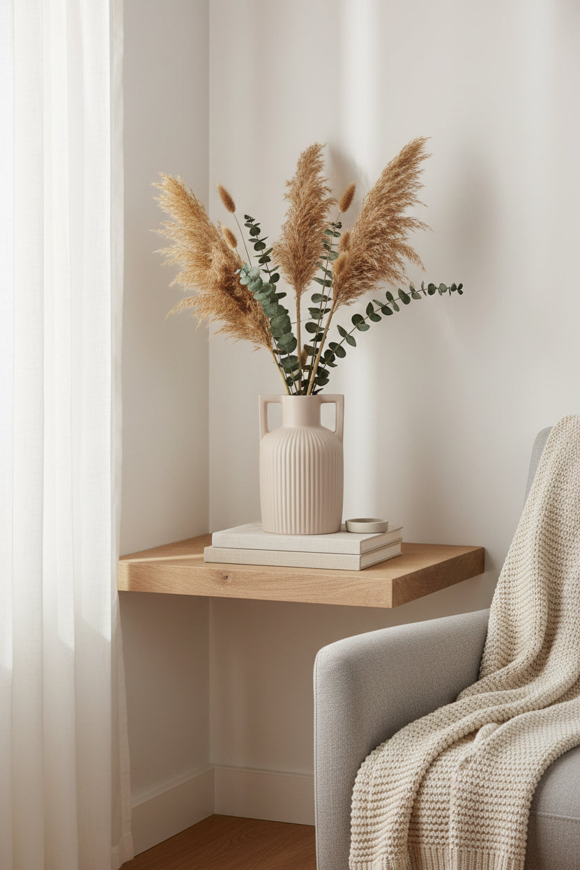 Vase Amphore Contemporain en Céramique Striée – Beige Nude