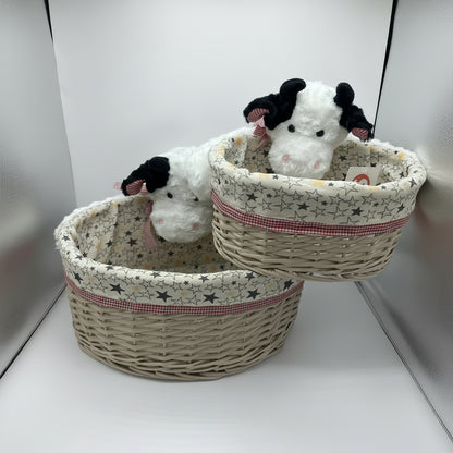 Corbeille de Rangement Osier & Peluche Vache – Déco Chambre Bébé