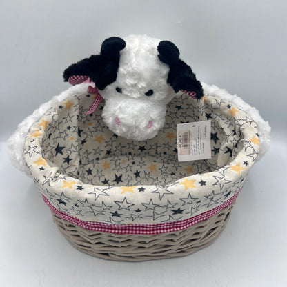 Corbeille de Rangement Osier & Peluche Vache – Déco Chambre Bébé
