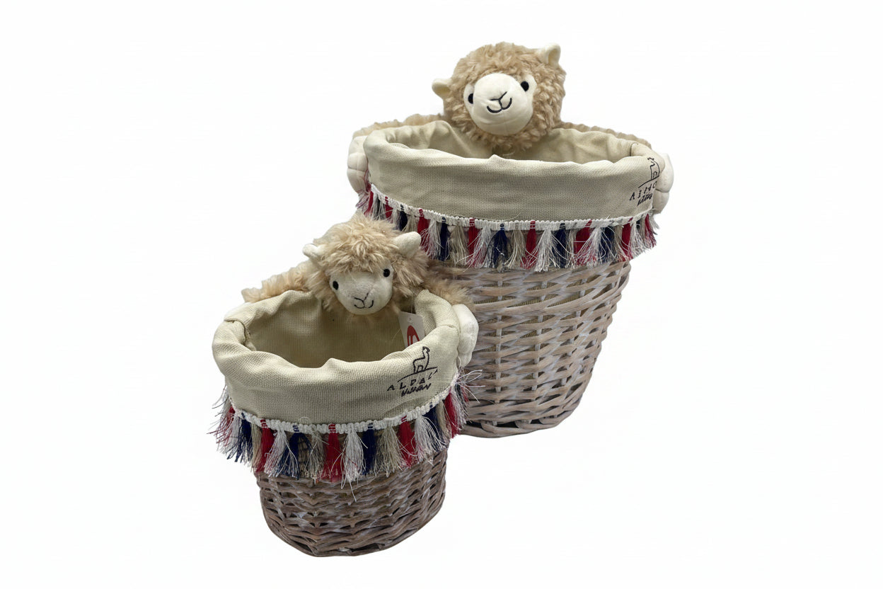Panier de Rangement Osier & Peluche Alpaga – Déco Chambre Enfant
