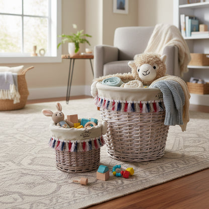 Panier de Rangement Osier & Peluche Alpaga – Déco Chambre Enfant