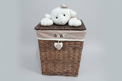 Panier de Rangement Bébé en Osier & Peluche Mouton