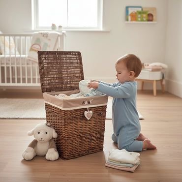 Panier de Rangement Bébé en Osier & Peluche Mouton