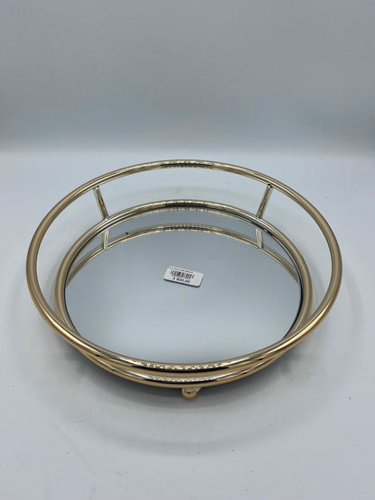 Plateau Décoratif Rond Miroir & Métal Doré