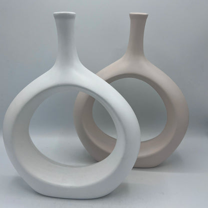 Vase Donut Sculptural à Col Fin – Céramique Mate Minimaliste