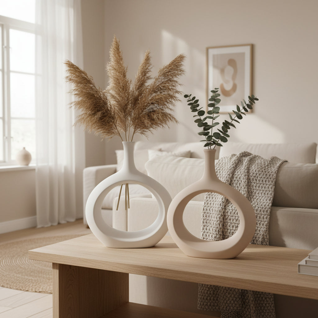 Vase Donut Sculptural à Col Fin – Céramique Mate Minimaliste