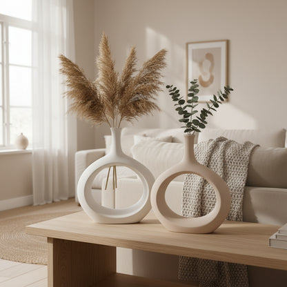 Vase Donut Sculptural à Col Fin – Céramique Mate Minimaliste