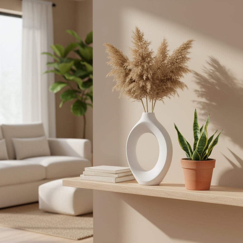 Vase Sculptural Ovale Ajouré – Céramique Blanche Mate