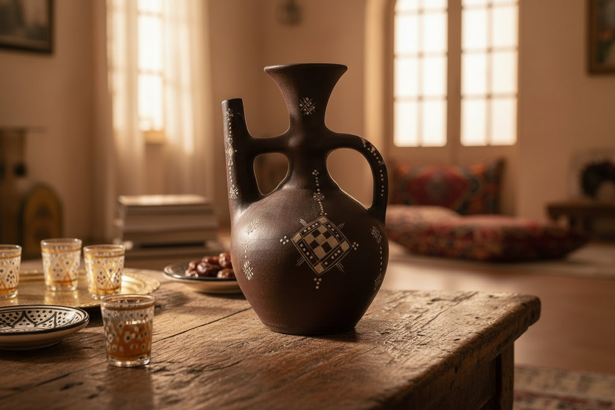 Vase Berbère Traditionnel en Terre Cuite Décoré - Pièce Unique d'Artisanat