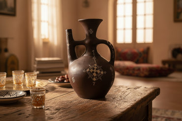 Vase Berbère Traditionnel en Terre Cuite Décoré - Pièce Unique d'Artisanat