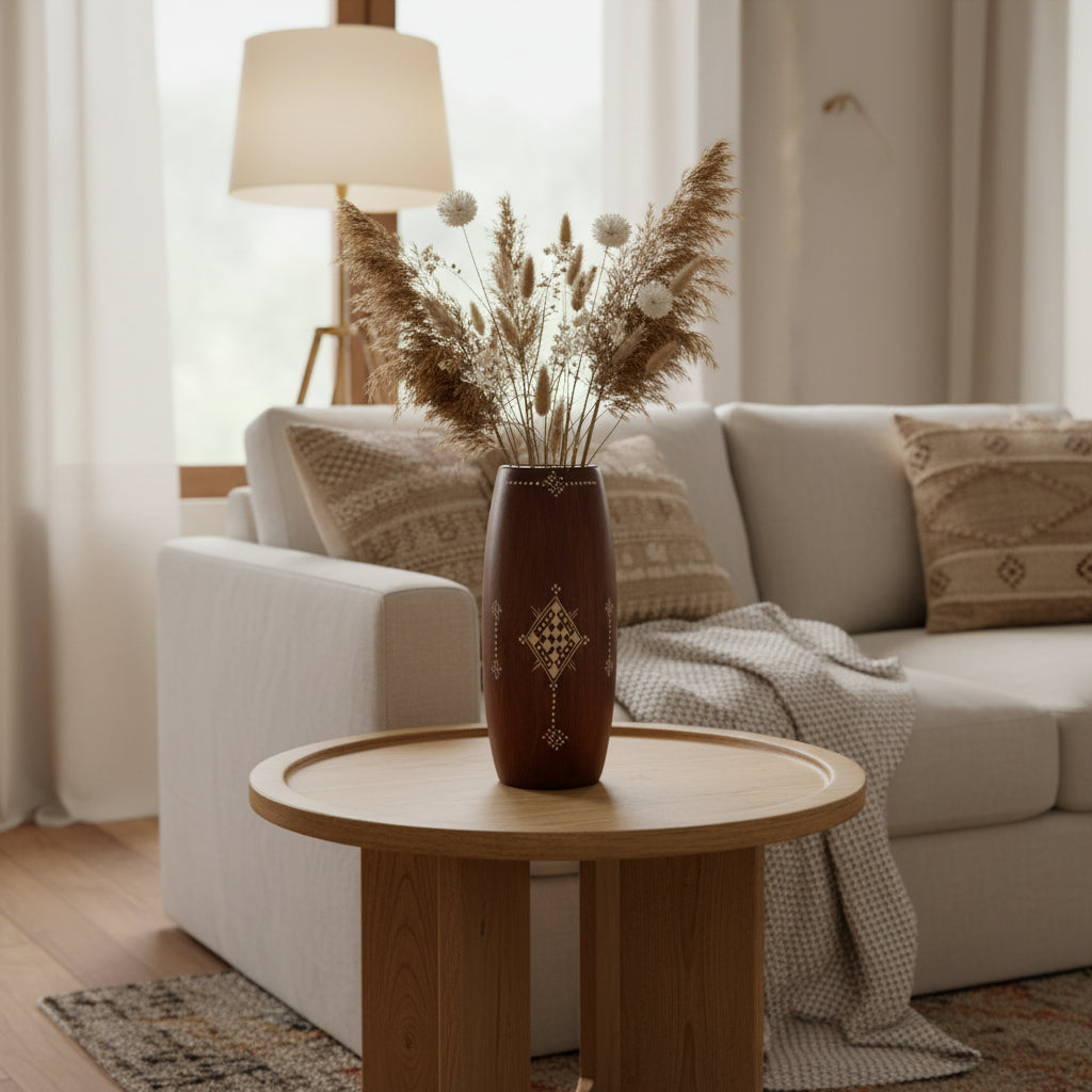 Vase Cylindrique Berbère Artisanal en Terre Cuite Gravée – Design Élégant