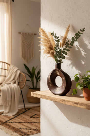 Vase Rond Évide Berbère Artisanal en Terre Cuite Gravée – Design Élégant
