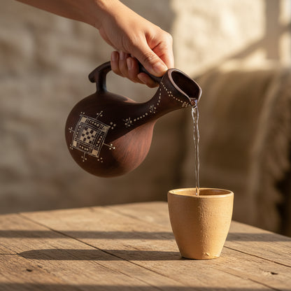 Vase Pichet Berbère Artisanal en Terre Cuite Gravée – Design Élégant