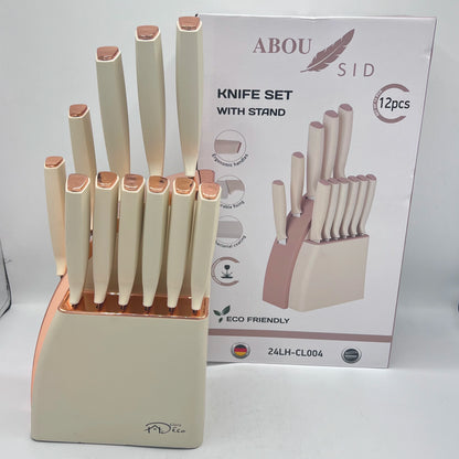 Set de 12 Couteaux de Cuisine avec Bloc Support Abousid – Design Élégant et Ergonomique