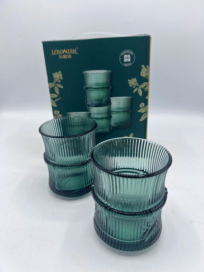 Set de 4 Gobelets en Verre Canelé Vert Style Bambou – Design Élégant