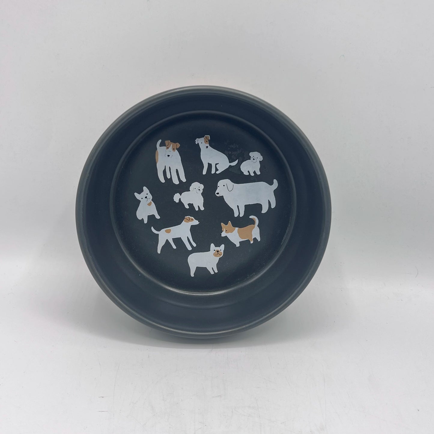 Bol / Assiette en Céramique Noire Motifs Chiens