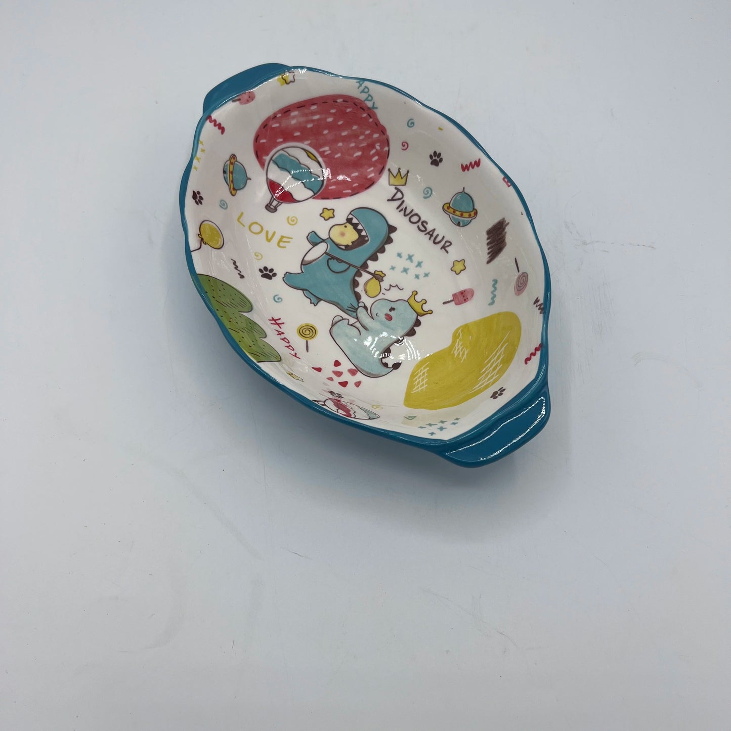 Bol en Céramique Motif Dinosaure pour Enfants avec Poignées