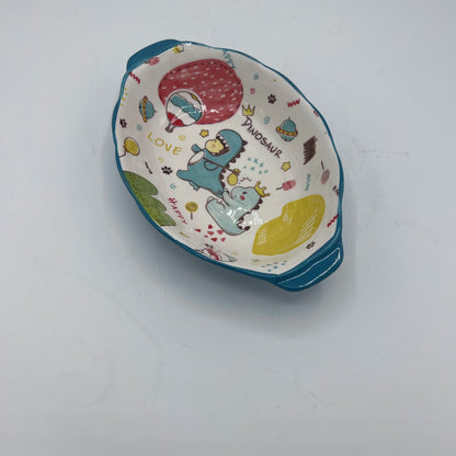 Bol en Céramique Motif Dinosaure pour Enfants avec Poignées