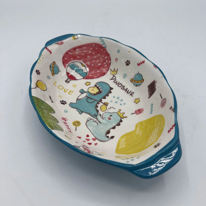 Bol en Céramique Motif Dinosaure pour Enfants avec Poignées