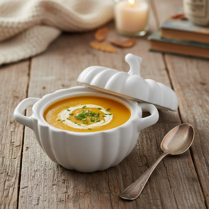 Soupière en Céramique Blanche Design Citrouille