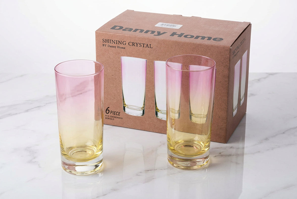 Lot de 6 Verres à Cocktail et Boisson Dégradé Rose et Jaune