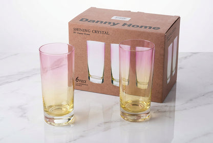 Lot de 6 Verres à Cocktail et Boisson Dégradé Rose et Jaune