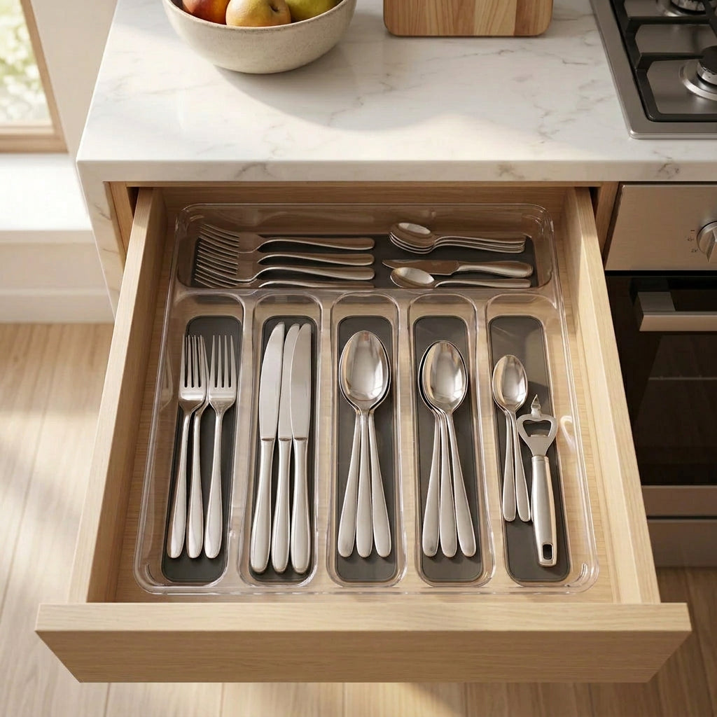 Range-Couverts Organisateur de Tiroir Élégant avec Fond Antidérapant – Solution Gain de Place Cuisine