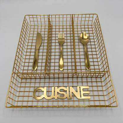 Range-Couverts en Métal Doré "Cuisine" – Organisateur de Tiroir Élégant et Tendance