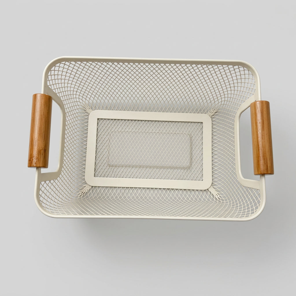 Paniers de Rangement Métal et Poignées en Bois – Élégance & Organisation Design