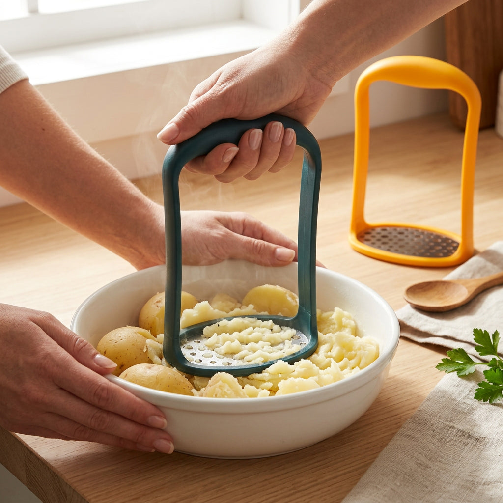 Presse-Purée Ergonomique en Inox et Silicone - Design Antidérapant