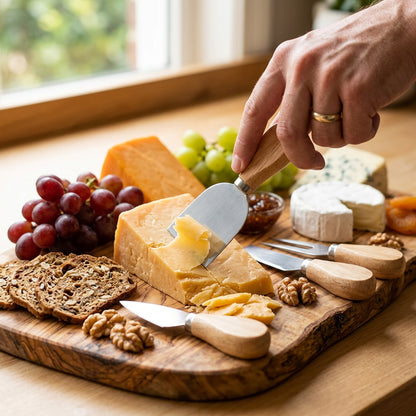set  de 4 Couteaux à Fromage Inox et Manches en Bois - Service Élégant
