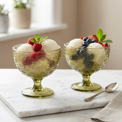 Coupe à Dessert sur Pied Relief Floral - Verrerie Décorative Chic