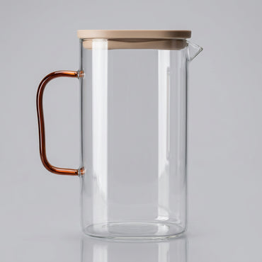 Pichet à Eau en Verre Borosilicate avec Couvercle et Anse Contrastée - Design Minimaliste
