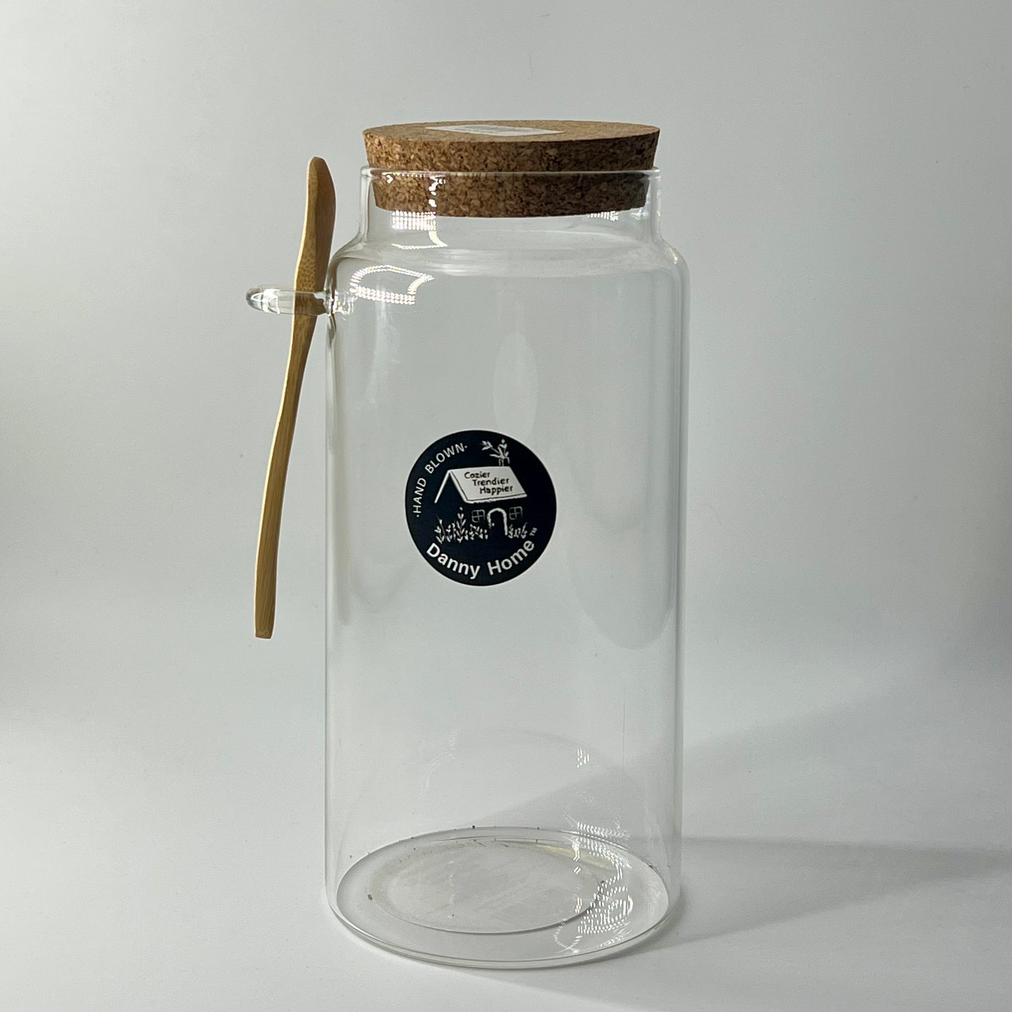 Bocal en Verre Soufflé "Danny Home" avec Couvercle en Liège & Cuillère en Bambou