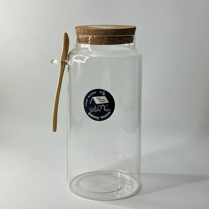 Bocal en Verre Soufflé "Danny Home" avec Couvercle en Liège & Cuillère en Bambou