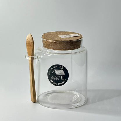 Bocal de Conservation en Verre avec Couvercle en Liège et Cuillère en Bois